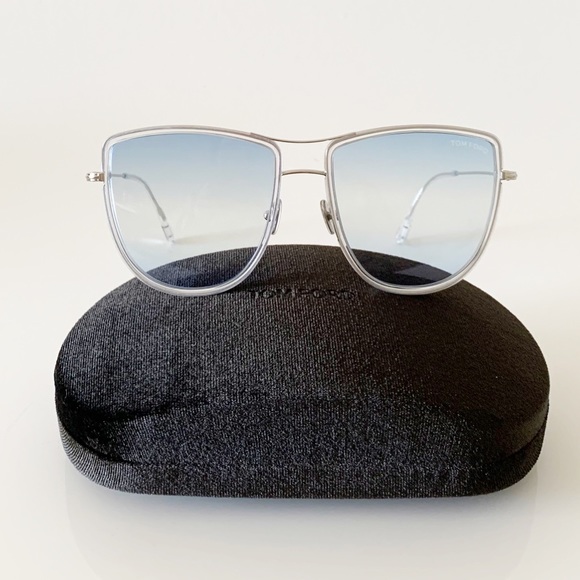 TOM FORD FT0759 16W Sunglasses Shiny Palladium Frame Gradient Blue Lens New - Picture 7 of 13